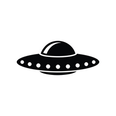 UFO spaceship icon. Black UFO spaceship icon on white background. Vector illustration