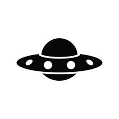 UFO spaceship icon. Black UFO spaceship icon on white background. Vector illustration