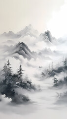 Misty Mountain Landscape Painting