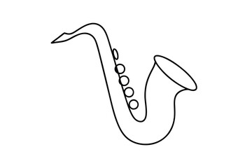 Saxophone Line Art Musical Instrument, Jazz, Black, White, Simple, Outline, Keys, Design, Vector, Il