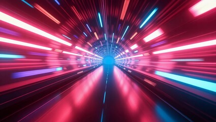 Vibrant Neon Light Tunnel with Panning Motion Effect and Digital Texture**  Time Warp Digital Artwork at 16:9

