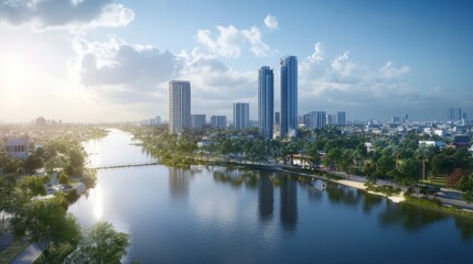 Urban development and waterfront living city skyline aerial view modern architecture vibrant environment