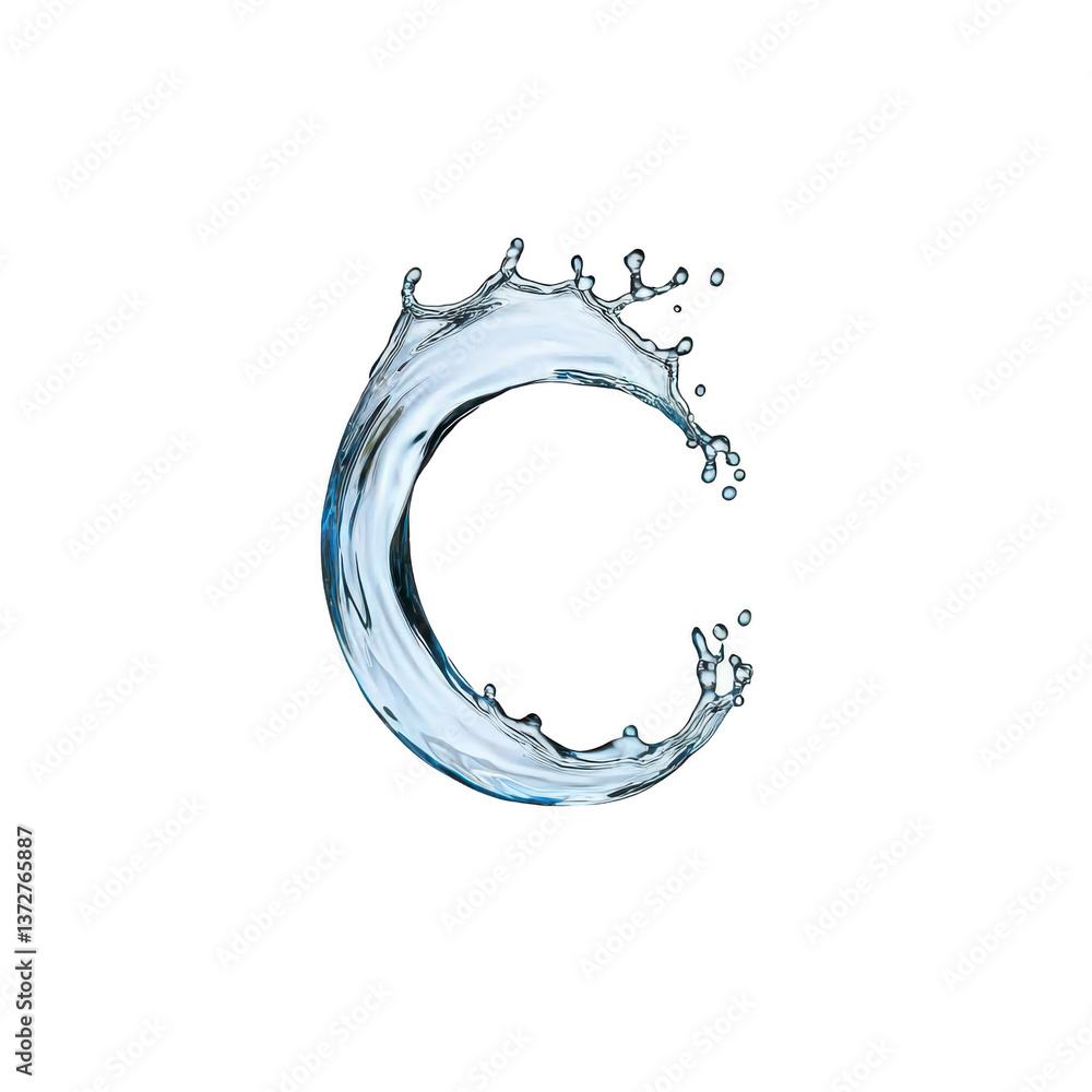 Poster a dynamic splash of water forms graceful, curved shape against transparent background, capturing mot