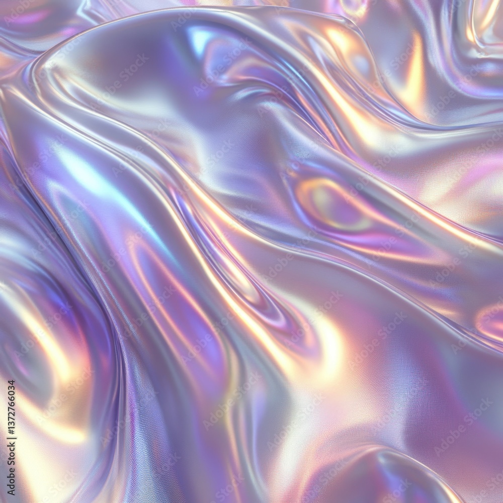 Poster iridescent fabric with flowing waves and shimmering highlights creating a futuristic and ethereal te