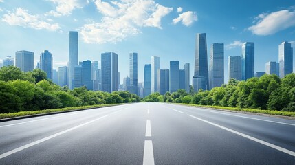 Obraz premium realistic photo view of a wide street with skyscrapers 