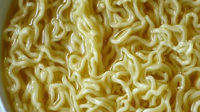 Hot Preserved Noodle, Close-up of curly, cooked noodles in a dish
