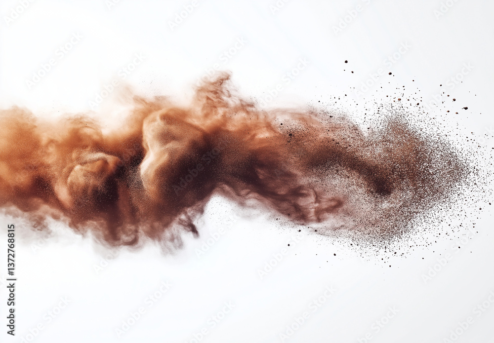 Poster realistic brown powder scattered on white background high-resolution image with fine texture and flo