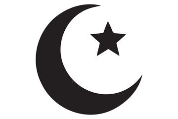 Simple Black and White Crescent Moon and Star Symbol
