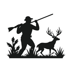 Fototapeta premium Black silhouette hunter with rifle and shotgun weapon vector
