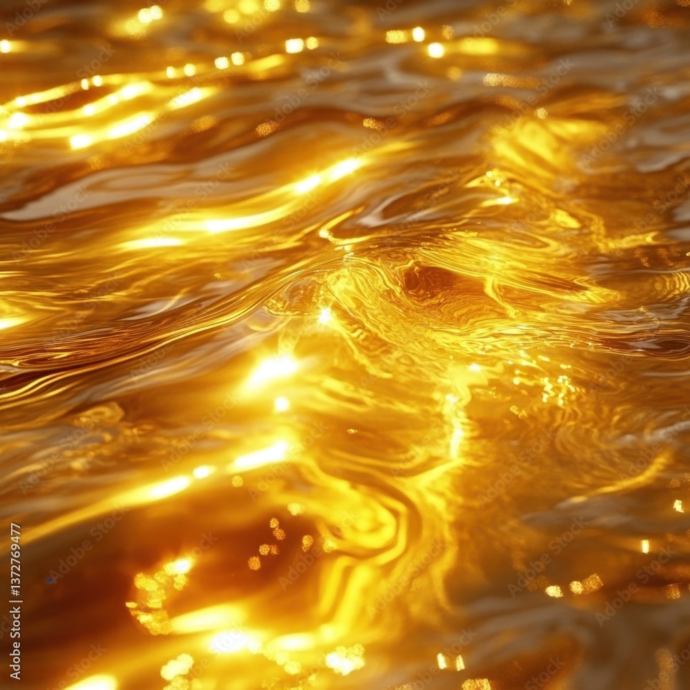 Poster Abstract shimmering golden liquid surface with light reflections creating a mesmerizing and luxurious visual effect for backgrounds