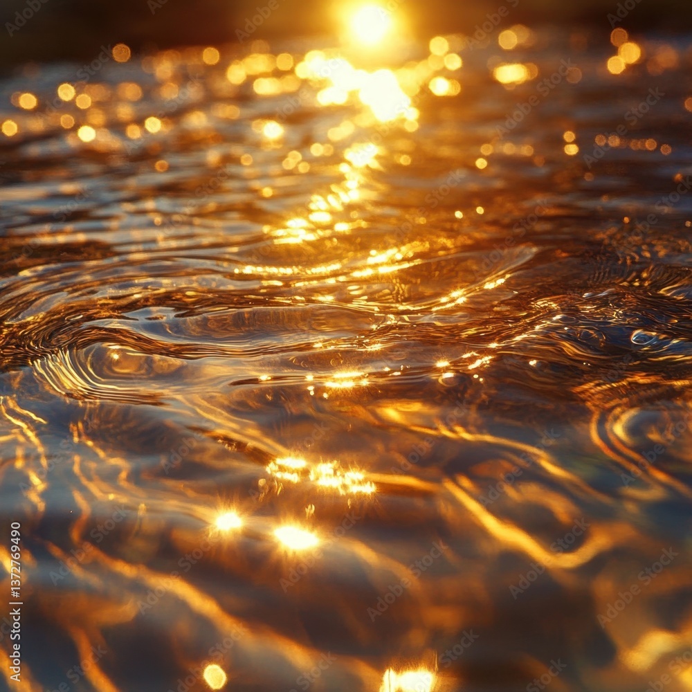 Poster glimmering sunlight reflecting on gentle water ripples creating a warm and serene atmosphere with bo