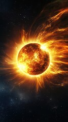 A bright and energetic illustration of a celestial fiery sun