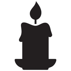 This image features six simple, black silhouette candles of varying shapes and candleholder types against a pure white background.
