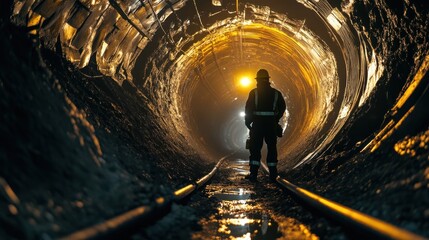 Worker stands amidst a tunnel, inspecting the environment for safety measures