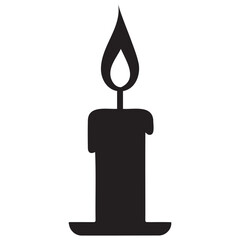 This image features six simple, black silhouette candles of varying shapes and candleholder types against a pure white background.
