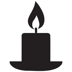 This image features six simple, black silhouette candles of varying shapes and candleholder types against a pure white background.
