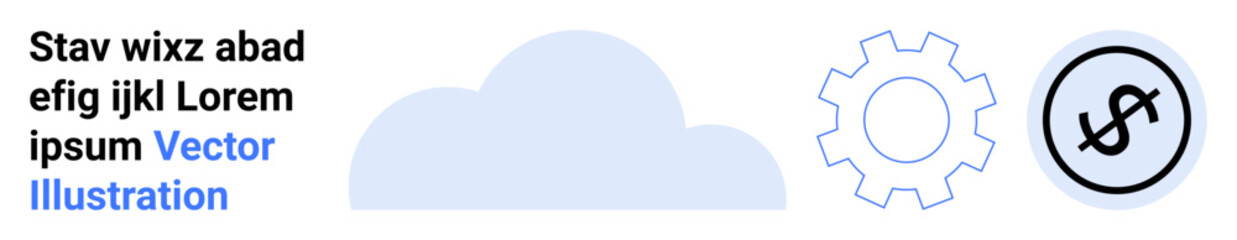Cloud with outlined gear and dollar sign illustrating data storage, innovation, and commerce. Ideal for tech solutions, cloud services, finance tools, business automation, economic growth, analytics