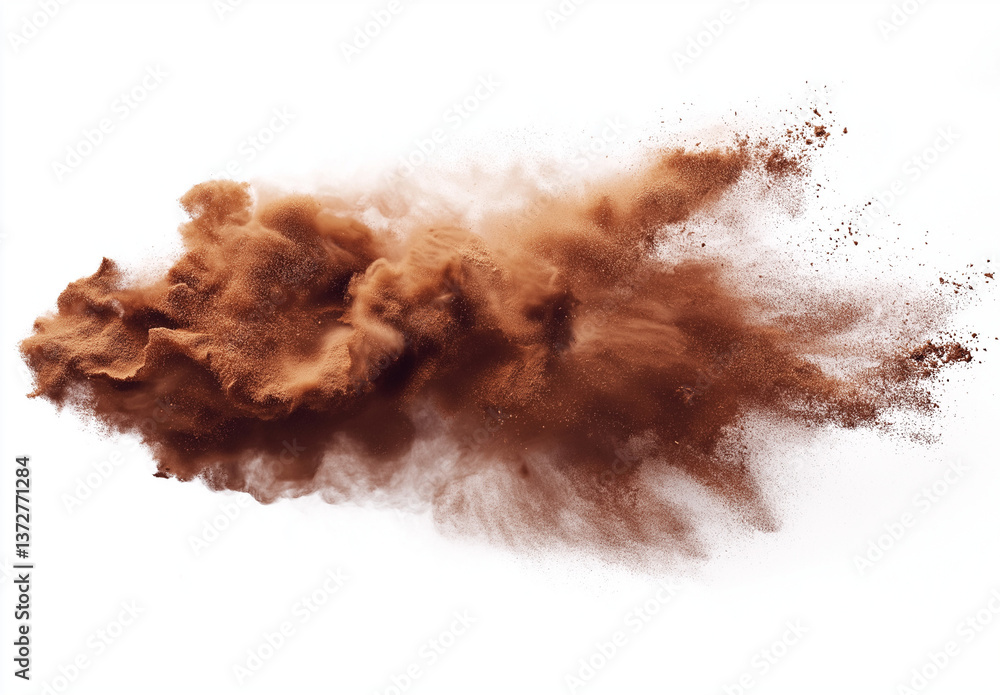 Poster realistic brown powder scattered on white background high-resolution image with fine texture and flo