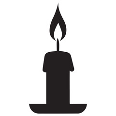 This image features six simple, black silhouette candles of varying shapes and candleholder types against a pure white background.
