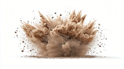 Desert sand explosion, isolated background, dust cloud