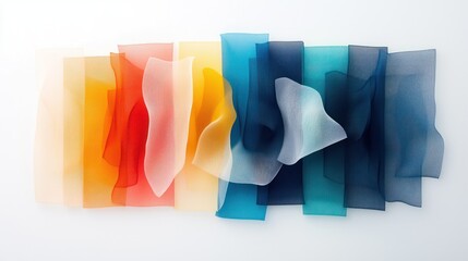 Colorful translucent fabrics arranged in spectrum order