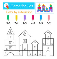 Coloring pages. Color by subtraction. Cartoon palace.