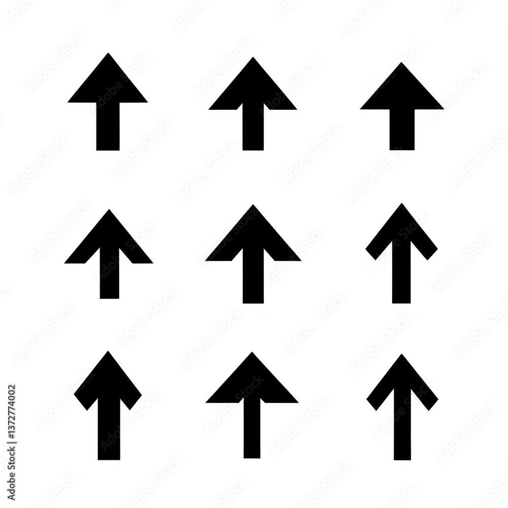 Poster a nine black arrows pointing upwards are arranged in grid pattern on transparency background, creati