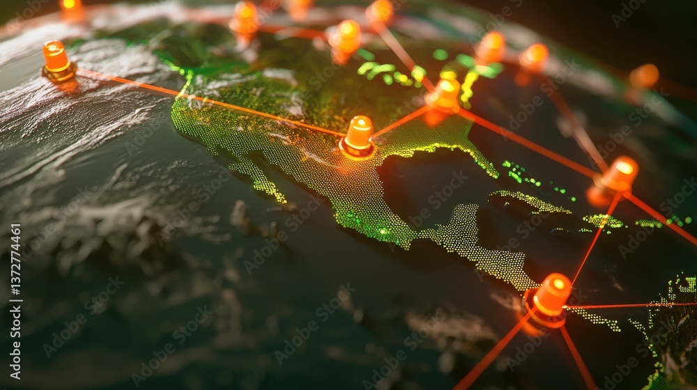 Poster global network connectivity visualization earth digital art technology aerial view data representati
