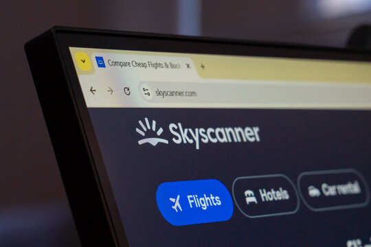 New York, USA - March 30, 2025: Skyscanner flight booking website open on computer screen