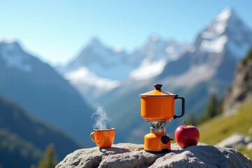 Enjoying a cozy picnic in the alpine mountains