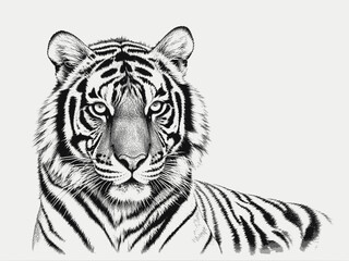 Soul of the Forest Bengal Tiger line art drawing of lion Laugh ink sketch vector hand drawn illustration background