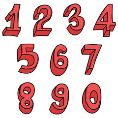 Hand drawn cartoon set of red numbers on a white background.