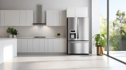 Fototapeta premium Modern Minimalist Kitchen with Stainless Steel Appliances