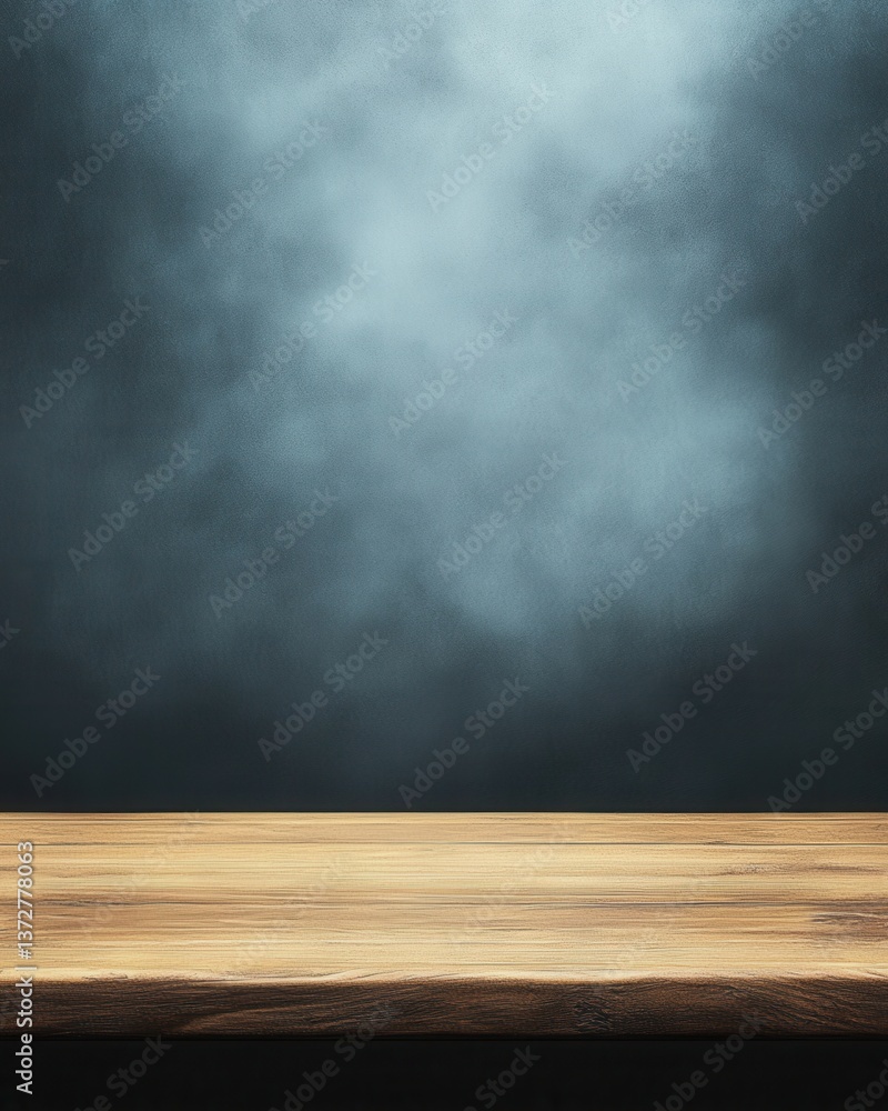 Poster rustic wooden table against a dark teal textured background creating a moody and elegant product dis