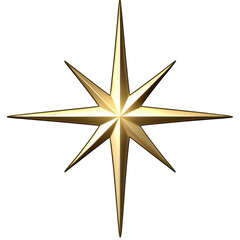 Obraz premium A golden eight pointed star with shiny, metallic finish, symbolizing guidance and elegance, set against transparent background. star symmetrical design adds sense of balance and harmony