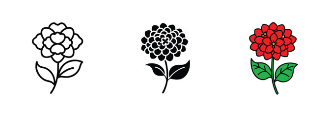 Floral Designs Line Art, Black, Red Flower Illustrations