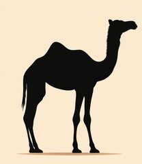 Black silhouette of camel on beige background