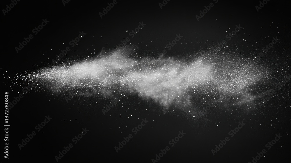 Poster ethereal white powder explosion against black backdrop creating a captivating abstract design with a