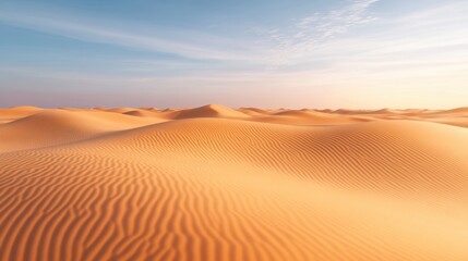 Sunset light on smooth desert dunes	