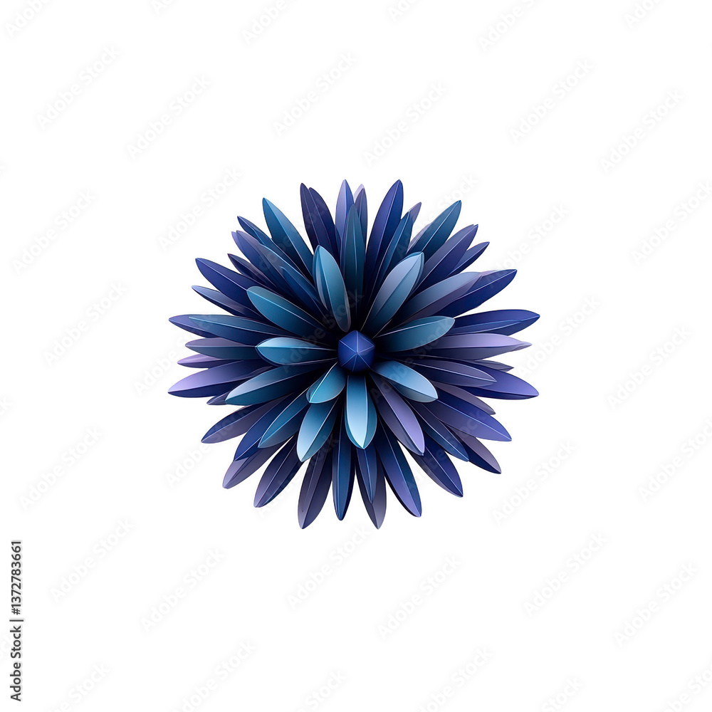 Poster a vibrant, abstract 3d flower design with layered blue petals radiating from center, creating dynami