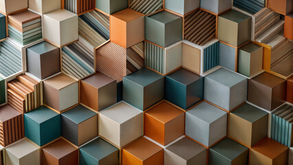 Obraz premium Abstract Geometric Wall Paneling with Multicolored Cubes