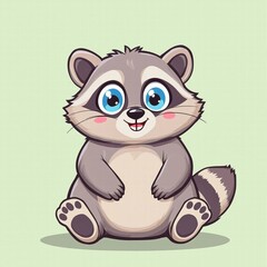 Fototapeta premium A cute raccoon with blue eyes is sitting on a green background