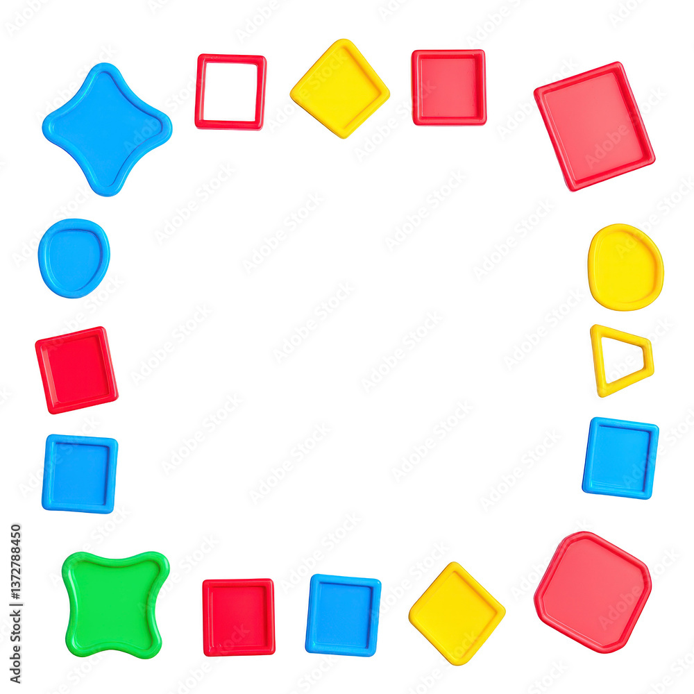 Poster a colorful geometric shapes arranged in square pattern on transparency background, featuring red, bl