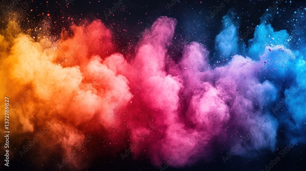 Poster vibrant explosion of colorful powder against dark background creating dynamic and artistic visual wi