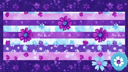 Decorative floral and striped pattern with varying shades of purple
