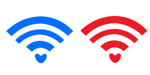blue wifi icon with heart symbol inside on white background