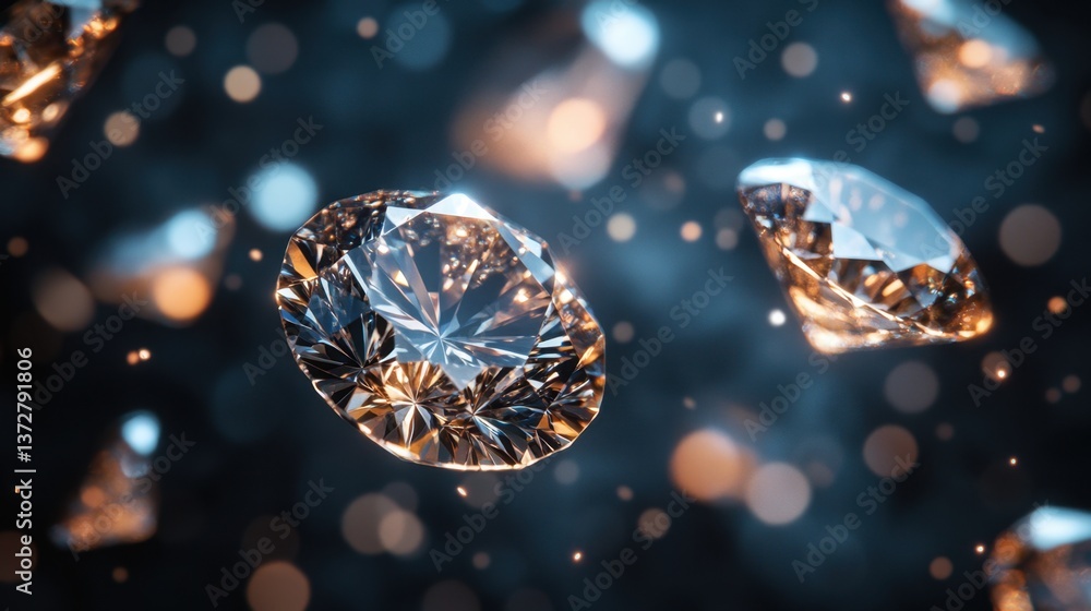 Aufkleber sparkling diamonds floating in a dark space with bokeh lights creating a luxurious and elegant atmos