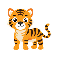 Cute cartoon tiger cub illustration isolated on white background