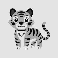 Cute cartoon tiger illustration with orange and white striped fur in a jungle setting