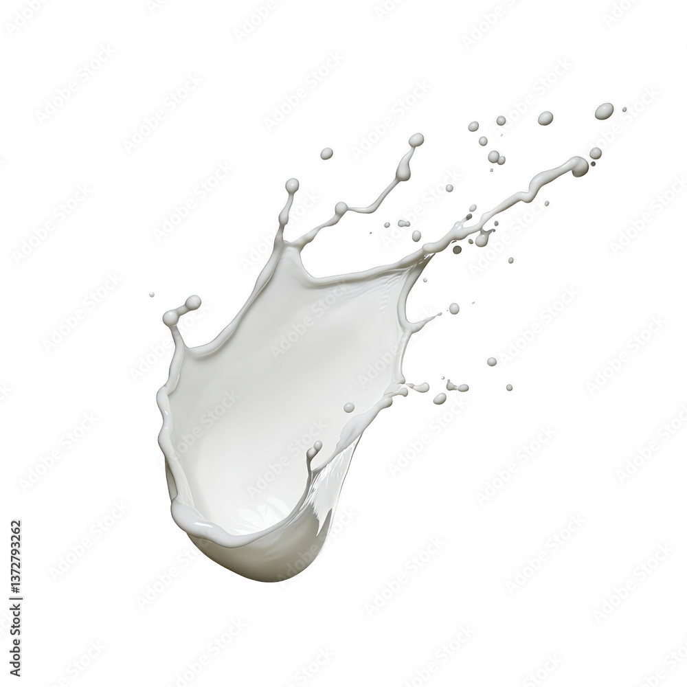 Poster a splash of white liquid captured mid air, creating dynamic and fluid shape against transparent back